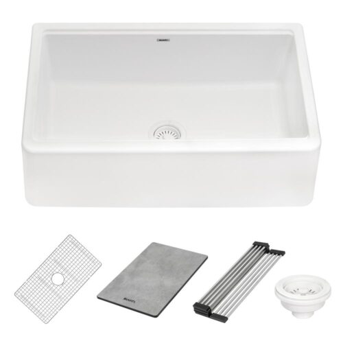 epiCast Matte White Granite Composite 33 in. Single Bowl Farmhouse Apron Kitchen Sink