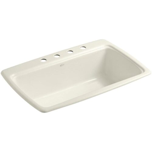 Cape Dory Drop-In Cast-Iron 33 in. 4-Hole Single Bowl Kitchen Sink in Biscuit