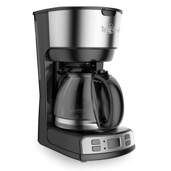 12-Cup Black/Silver Programmable Drip Coffee Maker with Glass Carafe and LCD Display