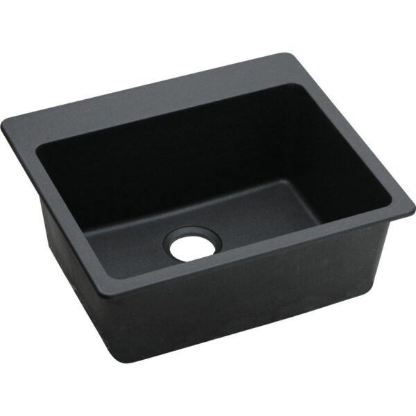 Quartz Classic Black Quartz 25 in. Single Bowl Drop-In Kitchen Sink