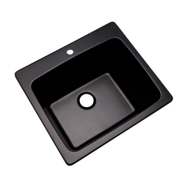 Wakefield Natural Stone Dual Mount Granite Composite 25 in. 1-Hole Utility Single Bowl Sink in Black