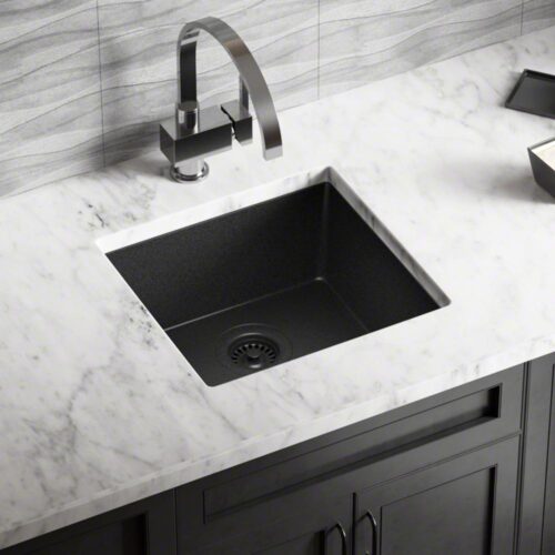 Black Quartz Granite 18 in. Single Bowl Dualmount Kitchen Sink with Matching Flange