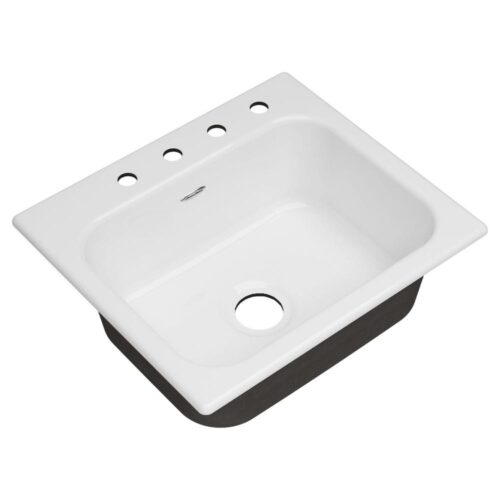 Quince Drop-in Cast Iron 25 in. 4-Hole Single Bowl Kitchen Sink in Brilliant White