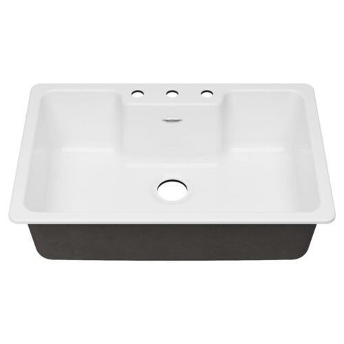 Quince Drop-in Cast Iron 33 in. 3-Hole Single Bowl Kitchen Sink in Brilliant White