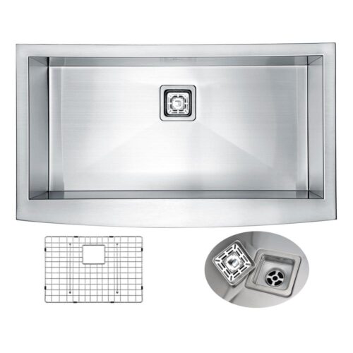 ELYSIAN Series 35.875 in. 0 Hole Farm House Single Basin Kitchen Sink in Handmade Stainless Steel