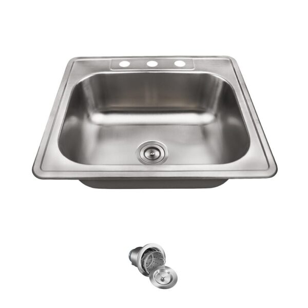 Drop-in Stainless Steel 25 in. 3-Hole Single Bowl Kitchen Sink with Additional Accessories