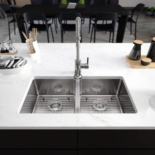 Undermount Stainless Steel 31 in. Double Bowl Kitchen Sink Kit