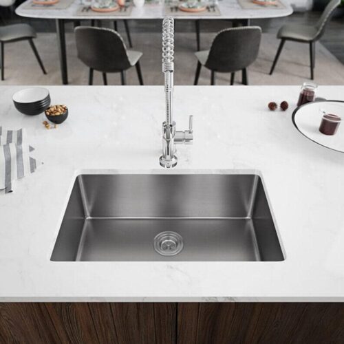 Undermount Stainless Steel 28-1/8 in. Single Basin Kitchen Sink Kit