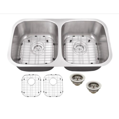 All-in-One Undermount 16-Gauge Stainless Steel 32-1/4 in. 0-Hole 50/50 Double Bowl Kitchen Sink