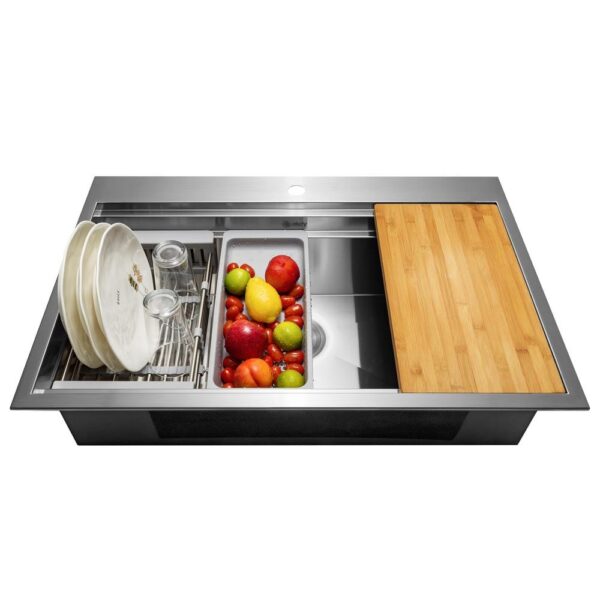 Handcrafted All-in-One Drop-In 30 in. x 22 in. x 9 in. Single Bowl Kitchen Sink in Stainless Steel with Accessories