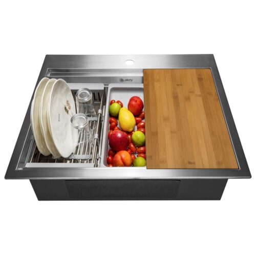 Handcrafted All-in-One Drop-In Stainless Steel 25 in. x 22 in. x 9 in. Single Bowl Kitchen Sink