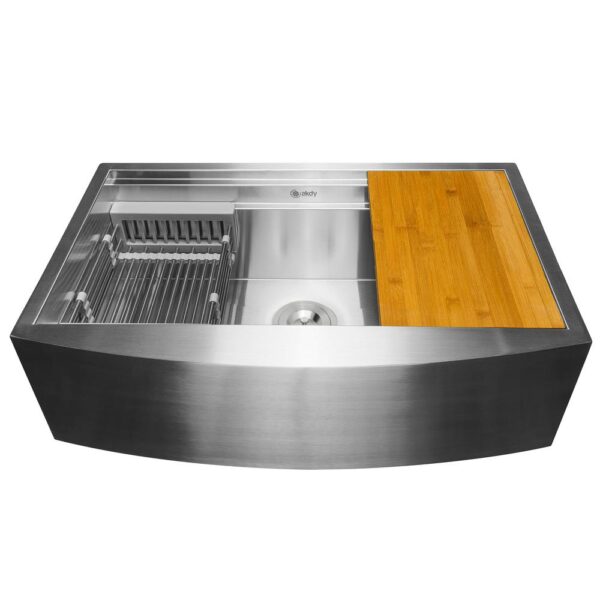 Handcrafted All-in-One Apron Mount 33 in. x 20 in. x 9 in. Single Bowl Kitchen Sink in Stainless Steel with Accessories