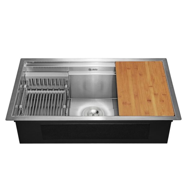 Handcrafted All-in-One Undermount 30 in. x 18 in. x 9 in. Single Bowl Kitchen Sink in Stainless Steel with Accessories