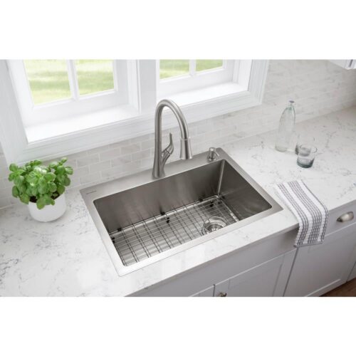 Brushed Stainless Steel 30 in. 2-Hole 18-Gauge Tight Radius Single Bowl Dual Mount Kitchen Sink with Grids and Strainers