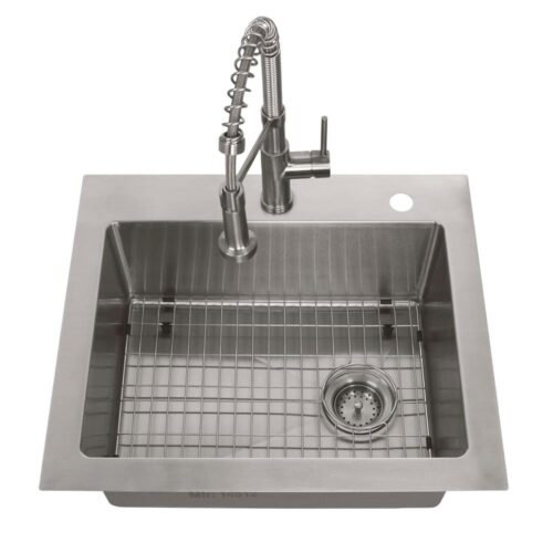 All-in-One Tight Radius Stainless Steel 25 in. 18-Gauge Single Bowl Dual Mount Kitchen Sink with Spring Neck Faucet