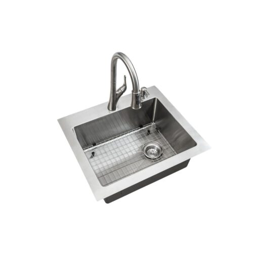 All-in-One Dual Mount Stainless Steel 25 in. 2-Hole Single Bowl Tight Radius Kitchen Sink in Brushed Finish with Faucet