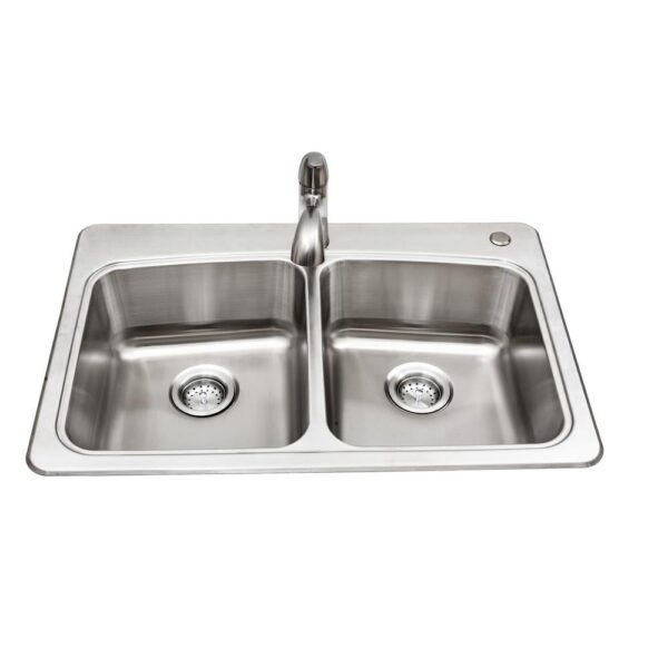 All-in-One Drop-in Stainless Steel 33 in. 2-Hole Double Bowl Kitchen Sink Kit with Faucet and Strainer