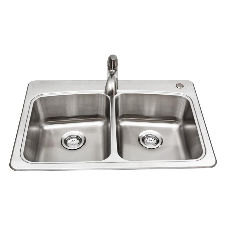 All-in-One Drop-in Stainless Steel 33 in. 2-Hole Double Bowl Kitchen Sink Kit with Faucet and Strainer All-in-One Drop-in Stainless Steel 33 in. 2-Hole Double Bowl Kitchen Sink Kit with Faucet and Strainer
