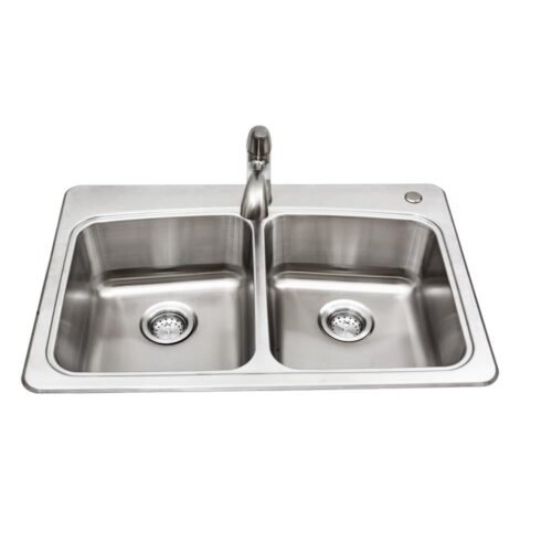 All-in-One Stainless Steel 33 in. 2-Hole 50/50 Double Bowl  Drop-in Kitchen Sink Kit with Faucet and Strainer