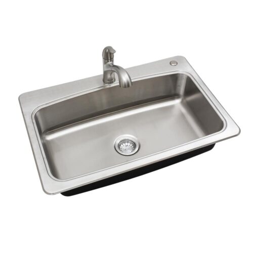 All-in-One Stainless Steel 33 in. 2-Hole Single Bowl Drop-in Kitchen Sink Kit with Faucet and Strainer