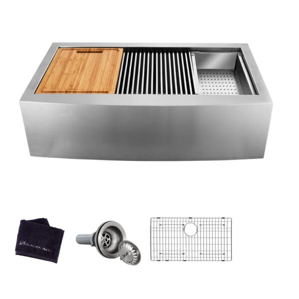 All-in-One Apron-Front Farmhouse Stainless Steel 33 in. Single Bowl Workstation Sink with Accessory Kit