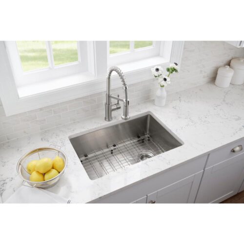 All-in-One Brushed Stainless Steel 27 in. 18-Gauge Tight Radius Single Bowl Undermount Kitchen Sink with Faucet