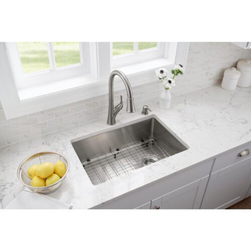 Brushed Stainless Steel 27 in. 18-Gauge Tight Radius Single Bowl Undermount Kitchen Sink with Grid and Strainer