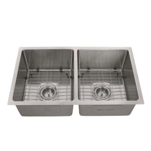 Tight Radius Stainless Steel 31 in. 18-Gauge Double Bowl Undermount Kitchen Sink with Grid and Strainer