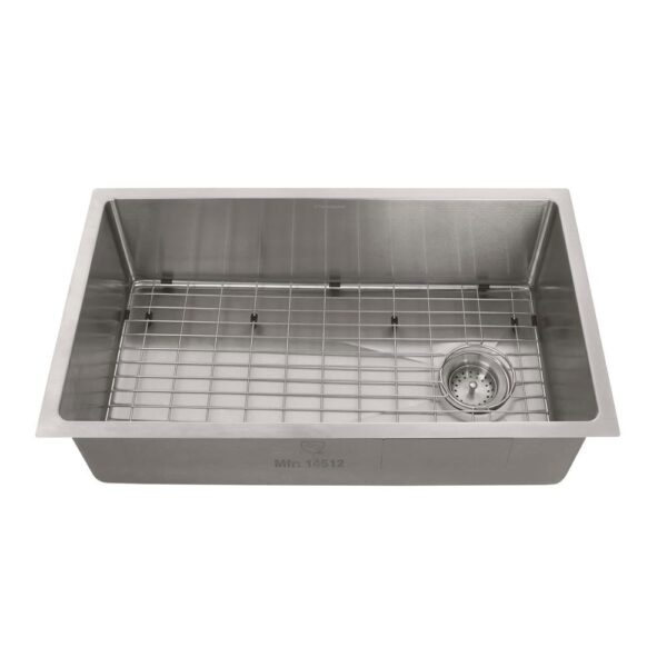 Tight Radius Stainless Steel 31 in. 18-Gauge Single Bowl Undermount Kitchen Sink with Grid and Strainer