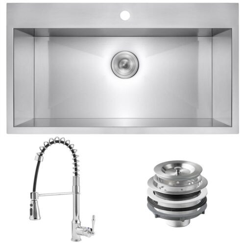 Handmade All-in-One Stainless Steel 33 in. x 22 in. Single Bowl Drop-in Kitchen Sink and Spring Neck Kitchen Faucet