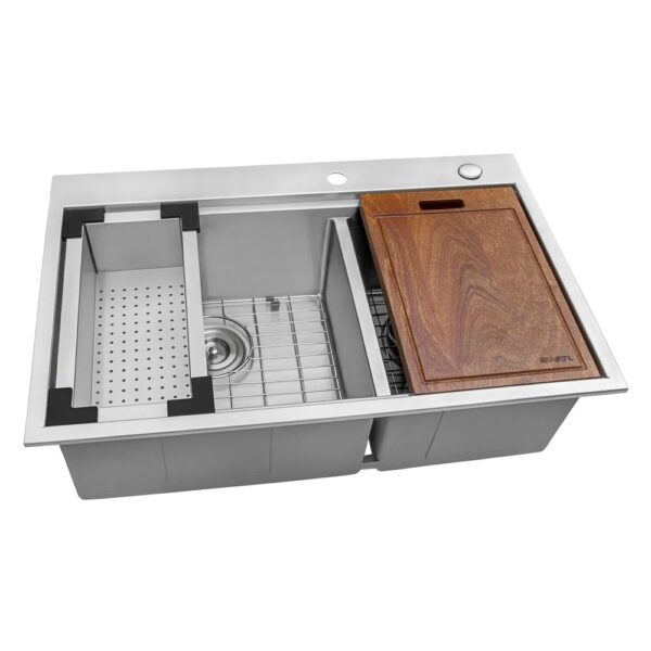 33 in. Double Bowl Drop-in 16-Gauge Stainless Steel Ledge Kitchen Sink 60/40