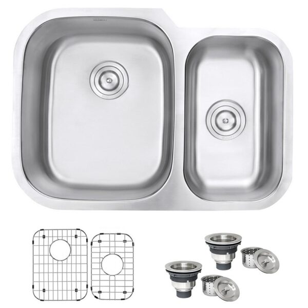 Undermount Stainless Steel 29 in. 60/40 16-Gauge Double Bowl Kitchen Sink - Left Configuration