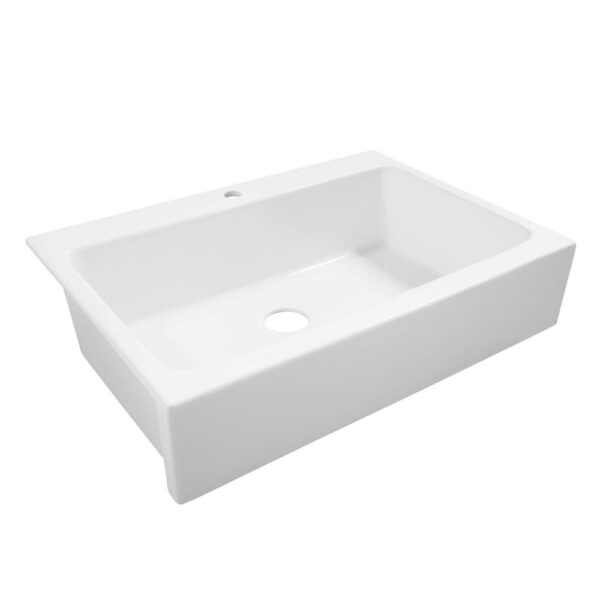 Josephine Crisp White Fireclay 34 in. 1-Hole Single Bowl Quick-Fit Drop-In Farmhouse Apron Kitchen Sink