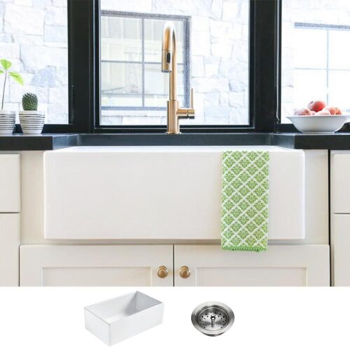 Bradstreet II Farmhouse Fireclay 30 in. Single Bowl Kitchen Sink with Strainer Drain in Crisp White