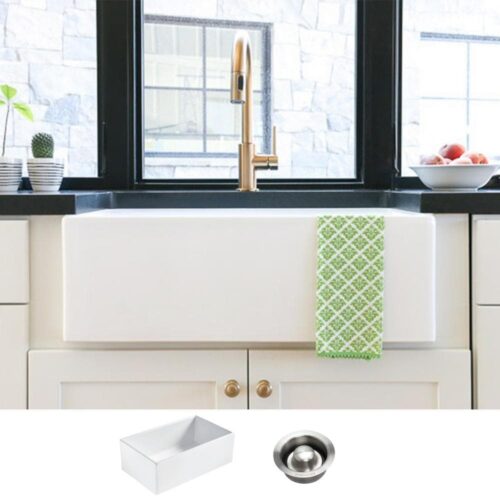 Bradstreet II Farmhouse Fireclay 30 in. Single Bowl Kitchen Sink in Crisp White with Disposal Drain