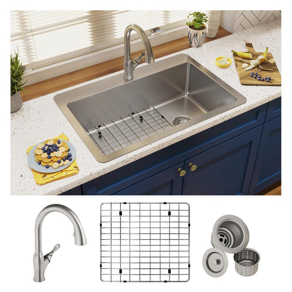 Avenue 18-Gauge Stainless Steel 33 in. Single Bowl Dual Mount Kitchen Sink with Faucet Avenue 18-Gauge Stainless Steel 33 in. Single Bowl Dual Mount Kitchen Sink with Faucet