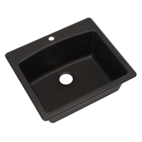 Dual Mount Composite Granite 25.in 1-Hole Single Bowl Kitchen Sink in Onyx