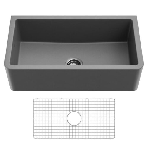 Turino 33 in. Gray Fireclay Single Bowl Farmhouse Apron Kitchen Sink