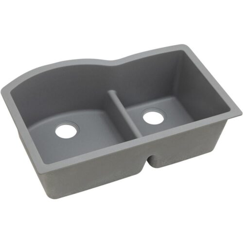 Quartz Classic Greystone Quartz 33 in. 60/40 Double Bowl Undermount Kitchen Sink with Aqua Divide