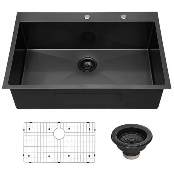 Gunmetal Black Stainless Steel 33 in. Single Bowl Drop-In Kitchen Sink