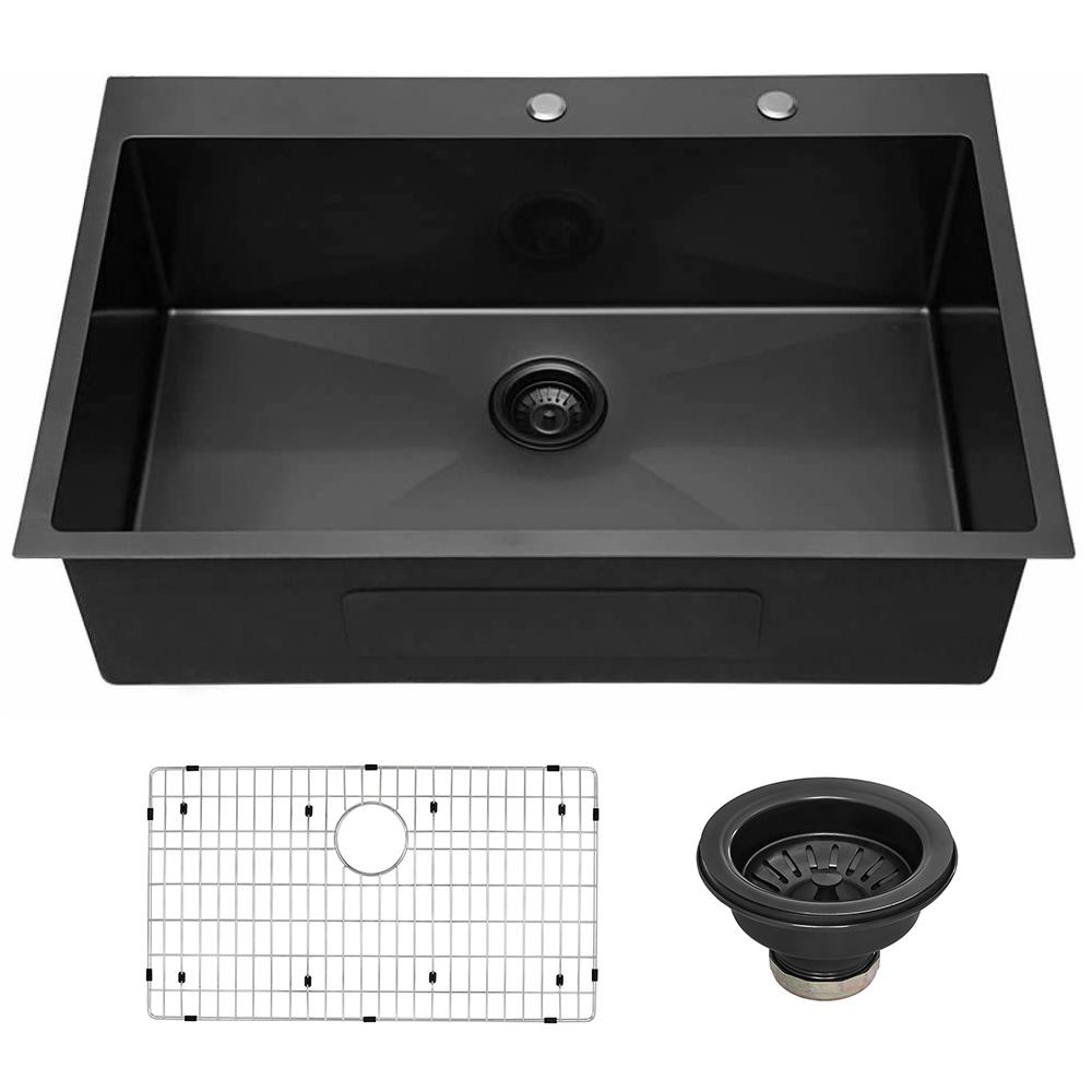 Gunmetal Black Stainless Steel 33 in. Single Bowl Drop-In Kitchen Sink Gunmetal Black Stainless Steel 33 in. Single Bowl Drop-In Kitchen Sink