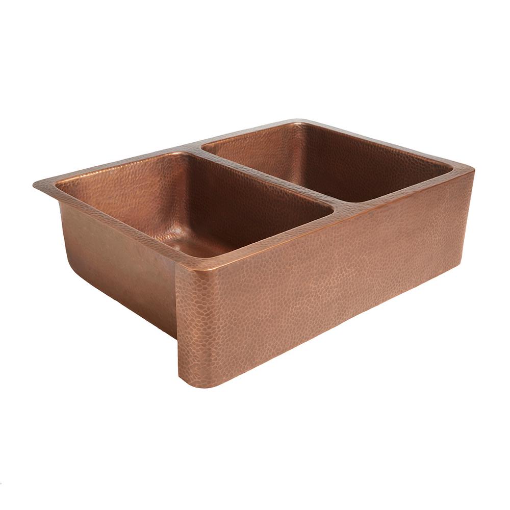 Adams Farmhouse/Apron-Front Handmade Solid Copper 33 in. Double Bowl 50/50 Kitchen Sink in Antique Copper Adams Farmhouse/Apron-Front Handmade Solid Copper 33 in. Double Bowl 50/50 Kitchen Sink in Antique Copper