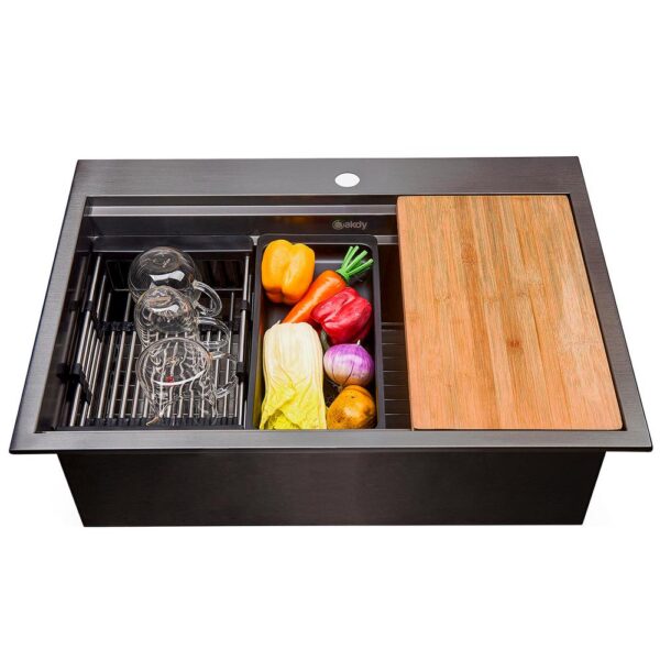 Matte Black Finish Stainless Steel 25 in. x 22 in. Single Bowl Drop-in Kitchen Sink with Workstation