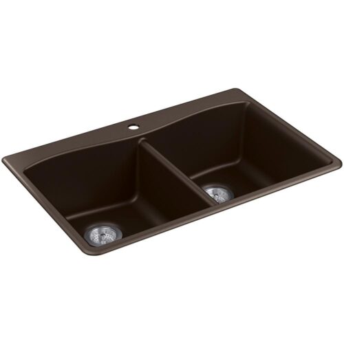 Kennon Dual Mount Neoroc Granite Composite 33 in. 1-Hole Double Bowl Kitchen Sink in Matte Brown