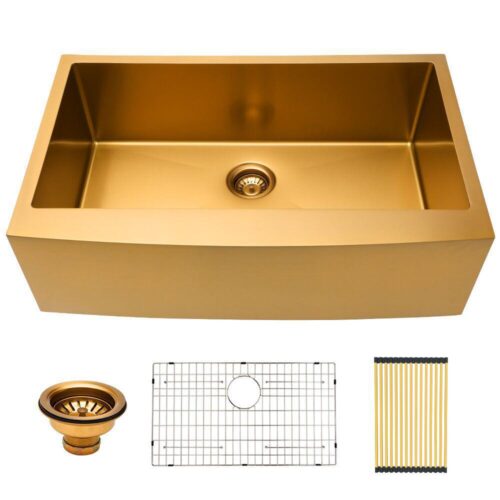 Stainless Steel 33 in. Single Bowl Farmhouse Apron Front Kitchen Sink 16-Gauge Matte Gold Farm Sink Basin