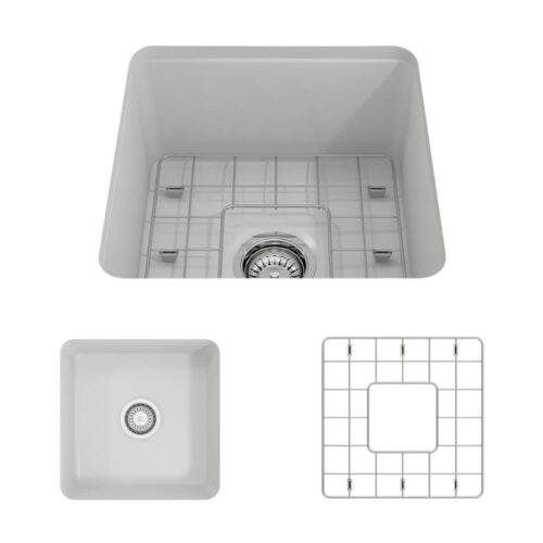 Sotto Undermount Fireclay 18 in. Single Bowl Kitchen Sink with Bottom Grid and Strainer in Matte White