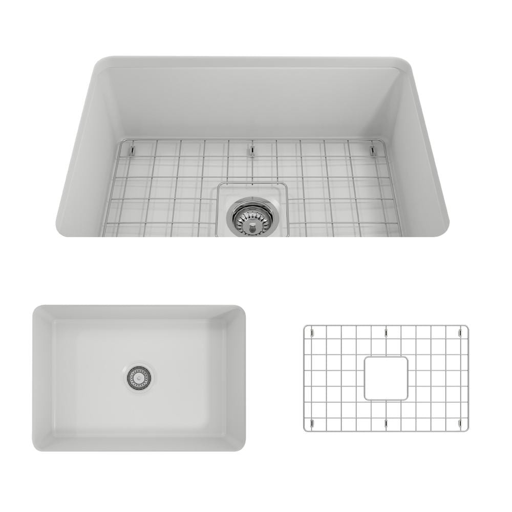 Sotto Undermount Fireclay 27 in. Single Bowl Kitchen Sink with Bottom Grid and Strainer in Matte White Sotto Undermount Fireclay 27 in. Single Bowl Kitchen Sink with Bottom Grid and Strainer in Matte White