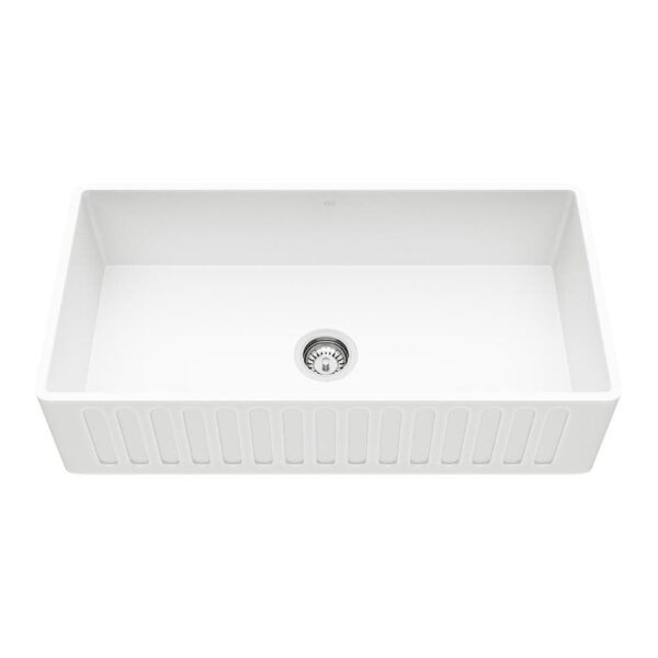 Matte Stone White Composite 36 in. Single Bowl Reversible Slotted Farmhouse Apron-Front Kitchen Sink with Strainer