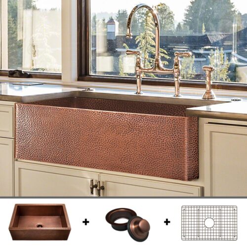 Luxury 33 in. Heavy 12-Gauge Copper Farmhouse Kitchen Sink