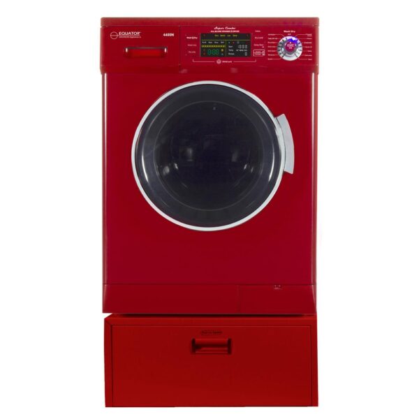 1.57 cu. ft. 23.5 in. High -Efficiency Vented/Ventless Electric All-in-One Washer Dryer Combo with Pedestal in Merlot